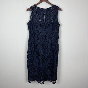 ADRIANNA PAPELL Dress 16 Navy Blue Floral Lace Sheath Sleeveless Knee Length‎